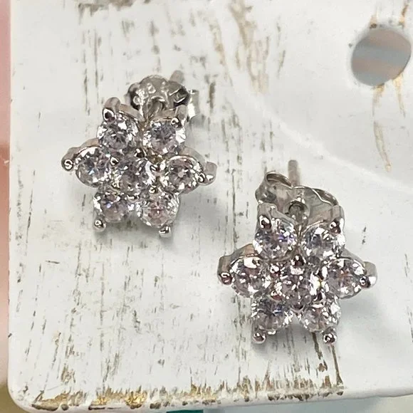 Sterling Silver Star Cubic Zirconia Stud Earrings - Picture 2 of 9
